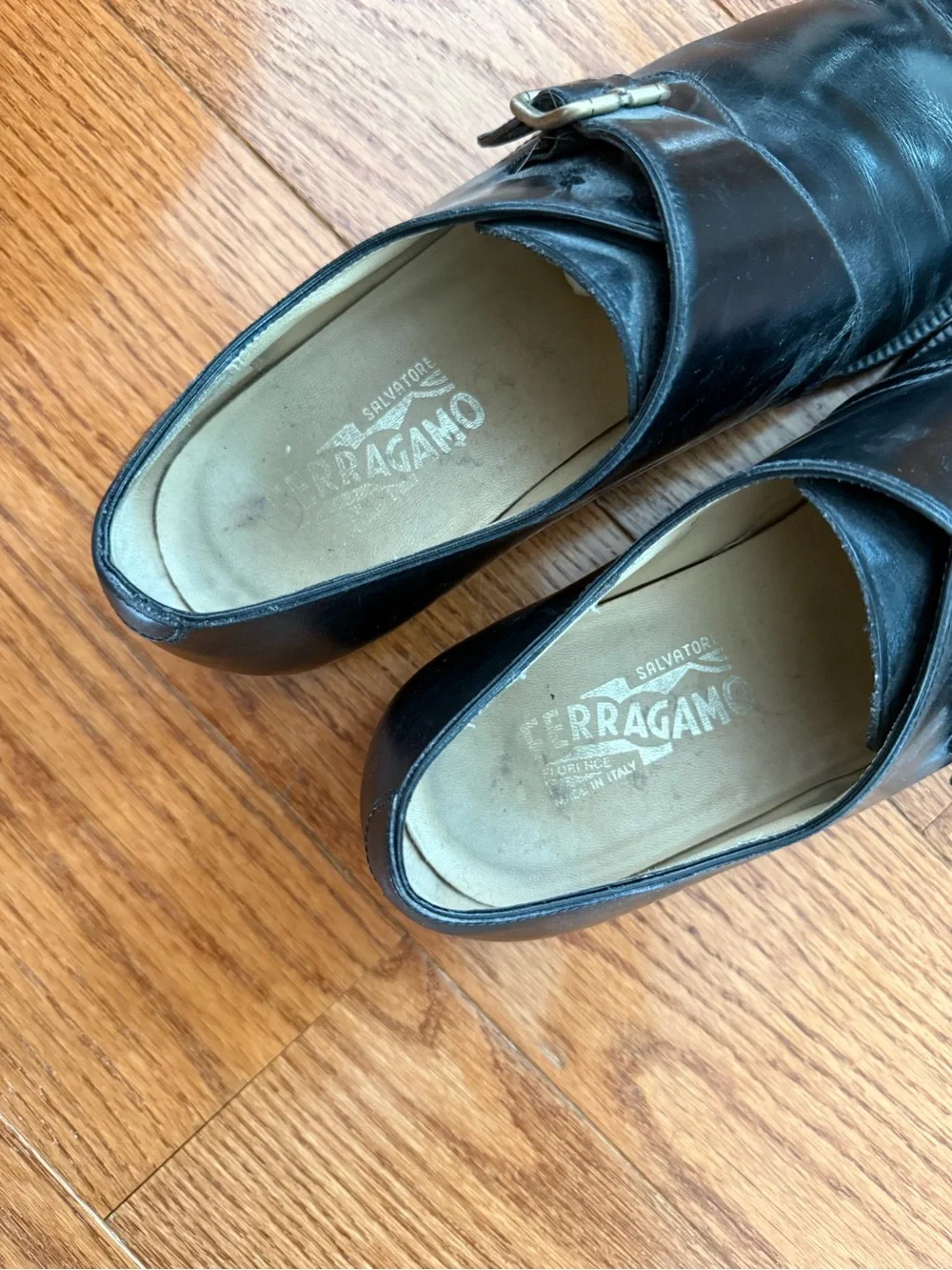 Salvatore Ferragamo Black Single Monk Strap Leather Shoes